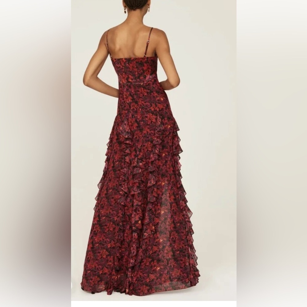 Cinq a Sept Sz 2 Red Stargazer Lilies Sleeveless Maxi Dress - Picture 2 of 8